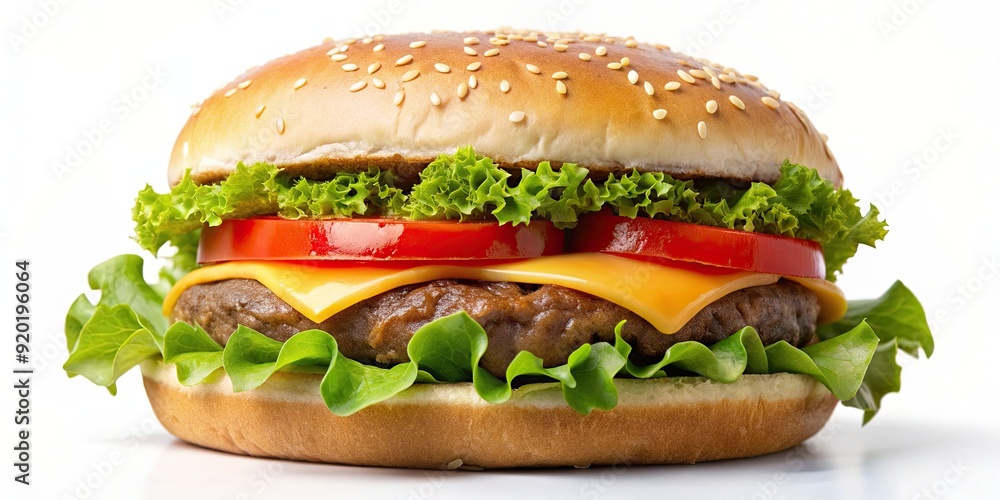 Isolated hamburger with meat patty, lettuce, tomato, and cheese , burger, fast food, delicious, tasty, sandwich, isolated Isolated hamburger with meat patty, lettuce, tomato, and cheese , burger, fast food, delicious, tasty, sandwich, isolated