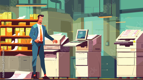 Flat vector Office documents copier cartoon vector illustration