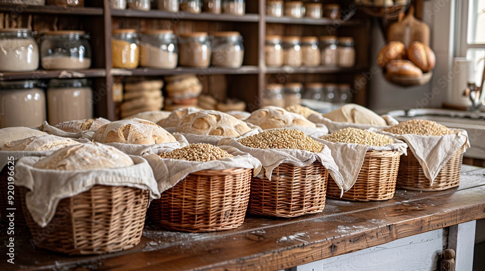 Fototapeta premium Rustic pantry with grains and fresh bread