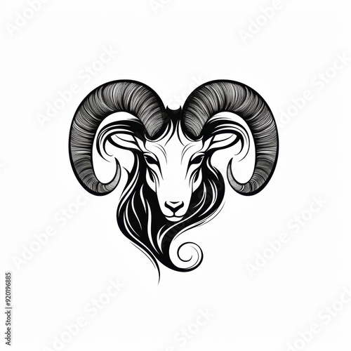 Black and White Capricorn Zodiac Sign Goat Head Illustration