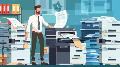 Flat vector Office documents copier cartoon vector illustration