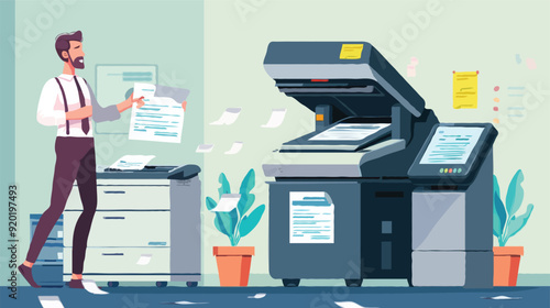 Flat vector Office documents copier cartoon vector illustration