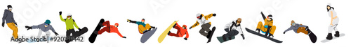 snow boarding snowboarder set in action full vector and illustration