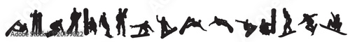 snow boarding  snowboarder set peoples silhouette