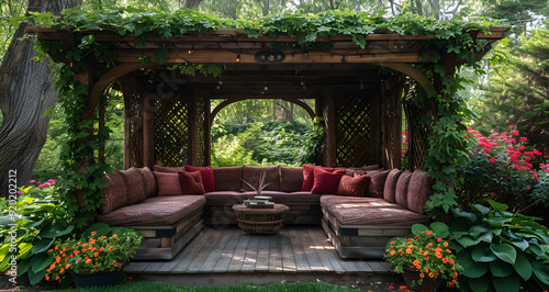 Cozy Couches and Table Set in a Beautiful Garden