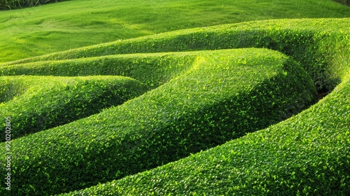 Soft curved lines in shades of green intertwine to mimic the texture of a lush wellmanicured lawn. photo