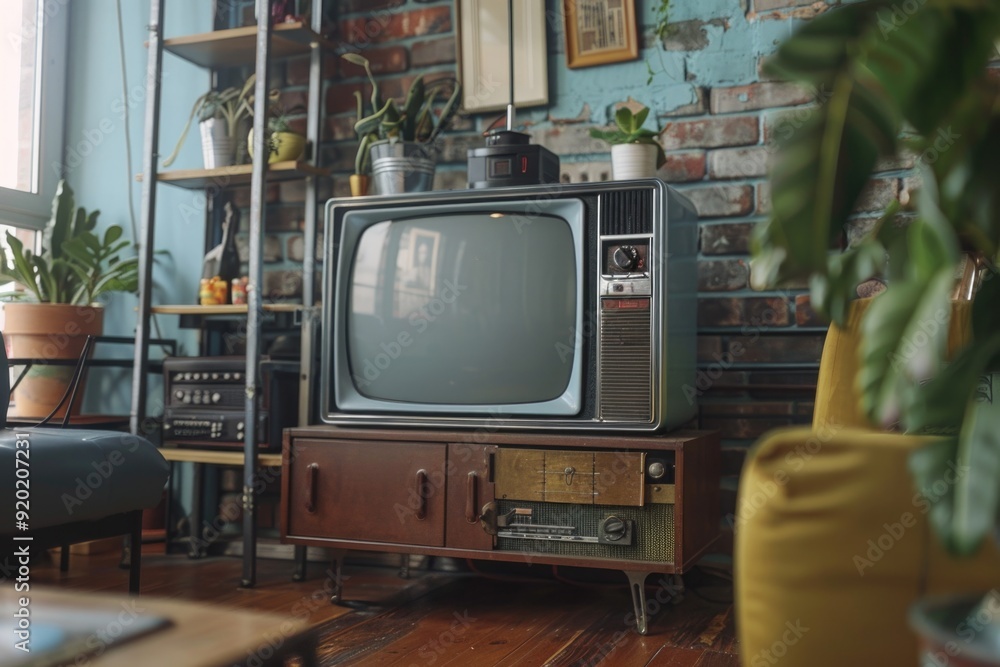 Obraz na plátně A small TV sits on a wooden table