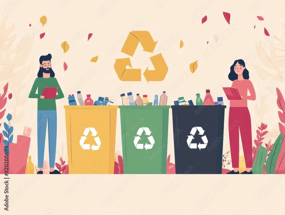 Fototapeta premium Incentivizing Recycling Rewards Program for Eco Friendly Behavior Flat design promoting a recycling rewards system that encourages community participation in sustainable waste management
