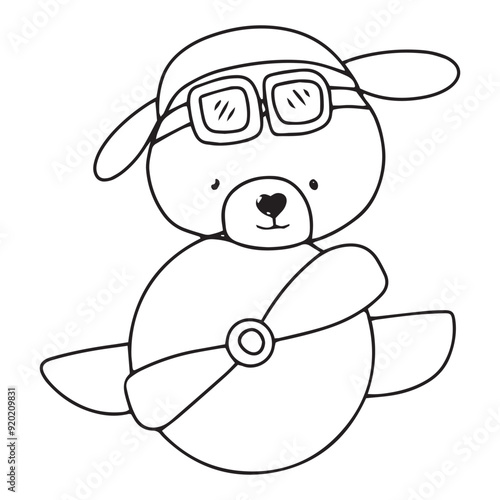 handrawn black line kawaii baby bear with variant activity gesture.  coloring book character bear. element stock bear