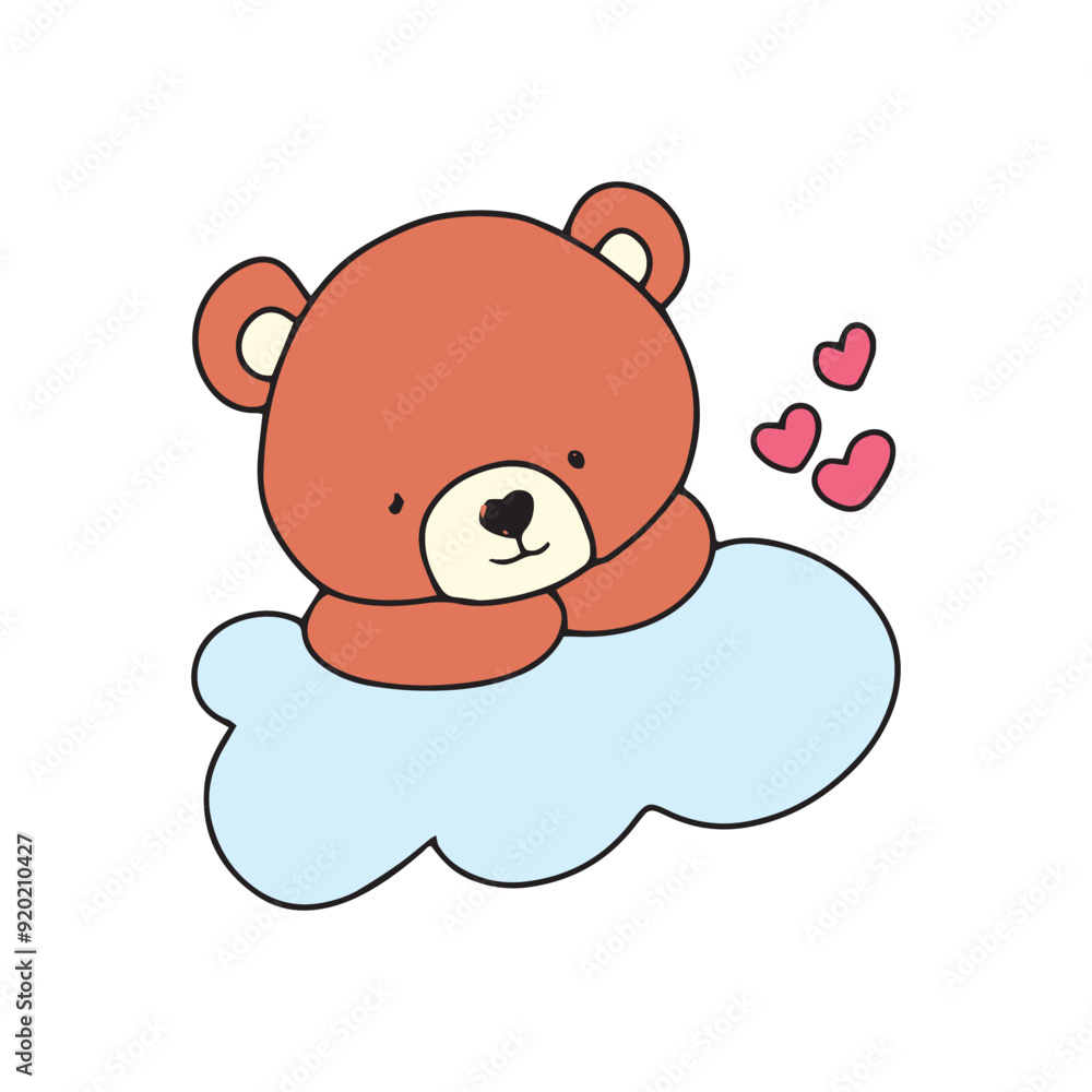 Obraz premium baby bear different pose. baby bear sleep on clous, bear cooking cakes, bear on blank banner, bear eaten soup, bear happy picnic, 
