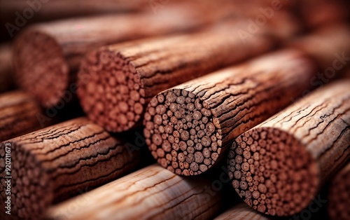 Close-Up of Wooden Logs with Detailed Texture and Natural Patterns