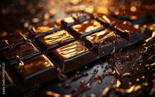 Close-Up of Melted Dark Chocolate Dripping on Gourmet Chocolate Bar