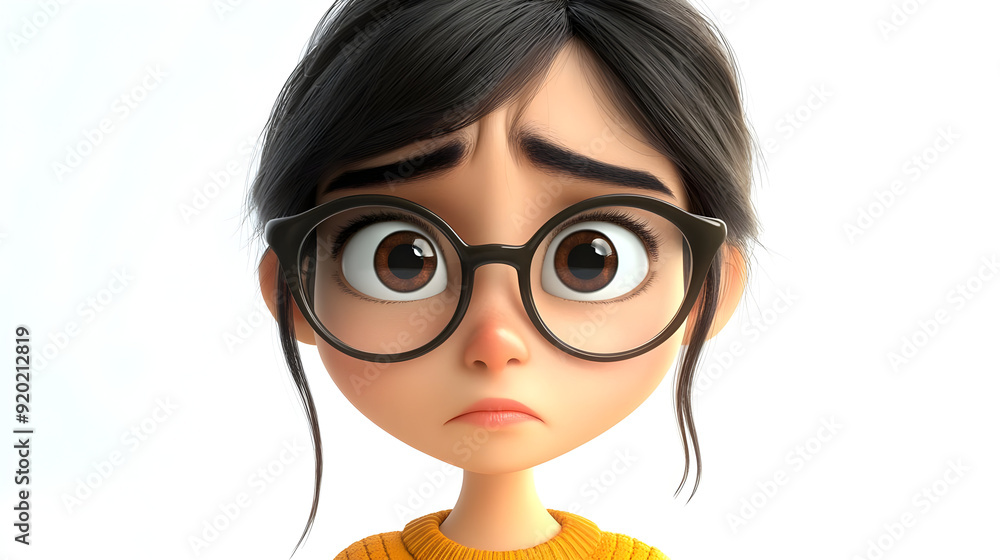 A worried animated character with glasses and a sweater, expressing concern. A worried animated character with glasses and a sweater, expressing concern.
