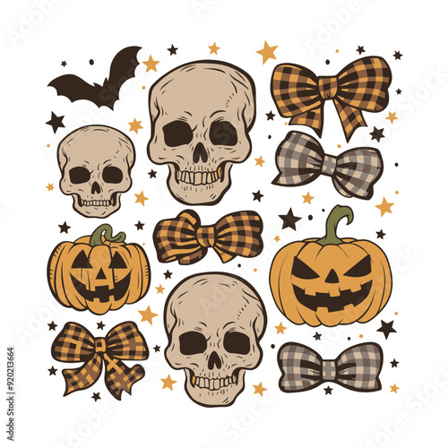 Retro Halloween Skull Coquette Bow SVG