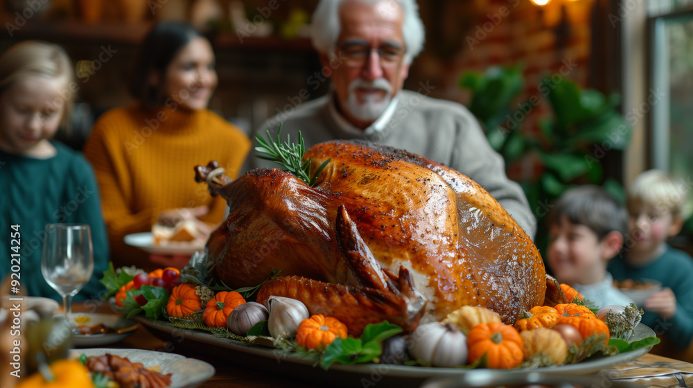 Thanksgiving Family Gathering with Roast Turkey. Thanksgiving Family Gathering with Roast Turkey.