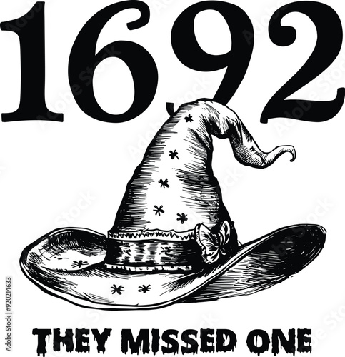 Vintage 1692 They Missed One Witch Hat Vector