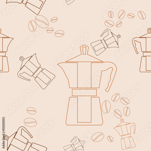 Editable Outline Style Mokapot Coffee Maker Vector Illustration Seamless Pattern for Creating Background About Cafe and Coffee Industry