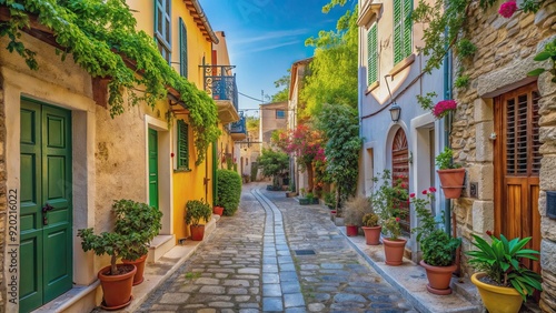 Fototapeta Naklejka Na Ścianę i Meble -  Beautiful view of an old narrow street in Greece , Greece, narrow street, ancient, architecture, traditional