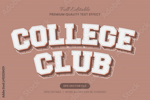 College Club Editable Text Effect, Font Graphic Style