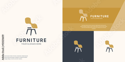 Simple logo interior furniture decoration, chair silhouette, vector design template.