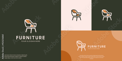 armchair logo interior, minimalist style line art, vector design template.