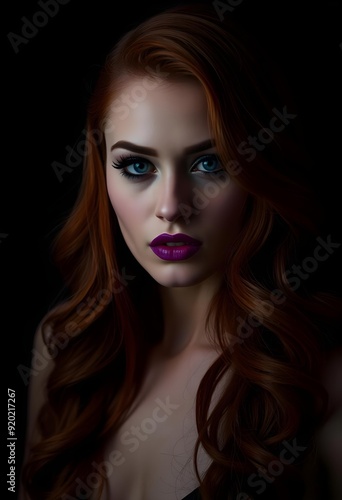 Wallpaper Mural Radiant Redhead Glamorous Woman with Long Wavy Red Hair Torontodigital.ca