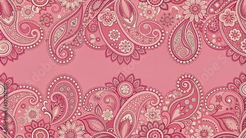 Pink paisley floral seamless pattern background, vintage, retro, feminine, floral, soft, paisley, pink, pastel, elegant
