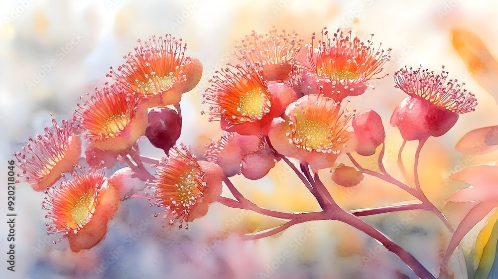 A watercolor illustration of Australian sundew flowers A watercolor illustration of Australian sundew flowers