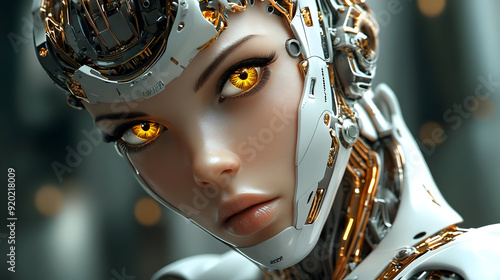 A futuristic humanoid robot with glowing eyes, showcasing advanced technology and design.