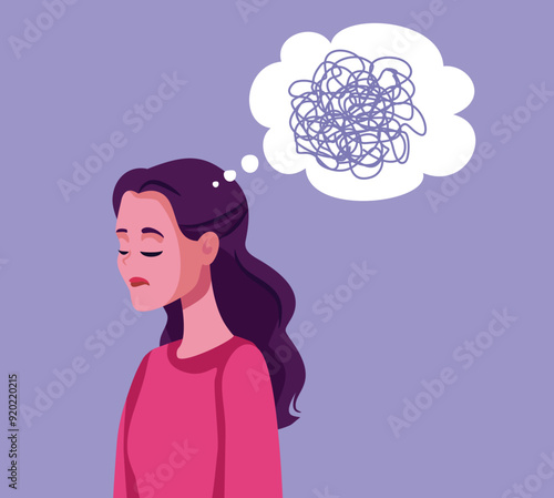Woman Feeling Unhappy and Depressed Vector Cartoon Illustration. Sad lady manifesting sorrow and anxiety 
