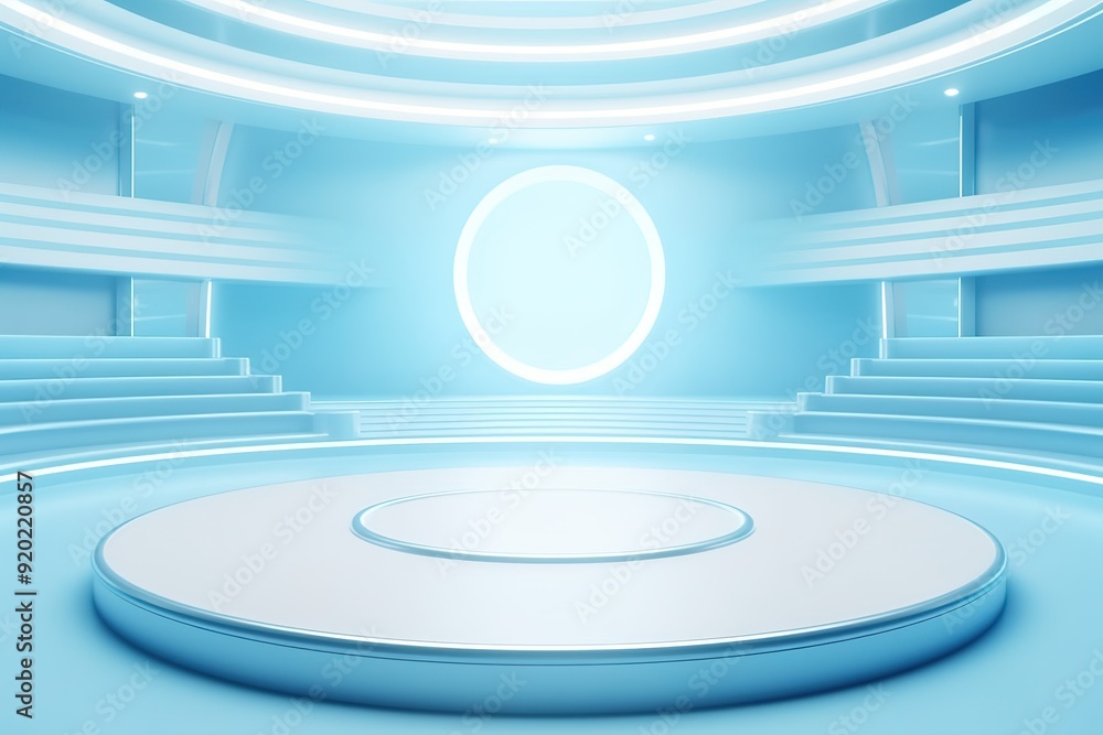 Obraz premium Futuristic circular stage with glowing halo.