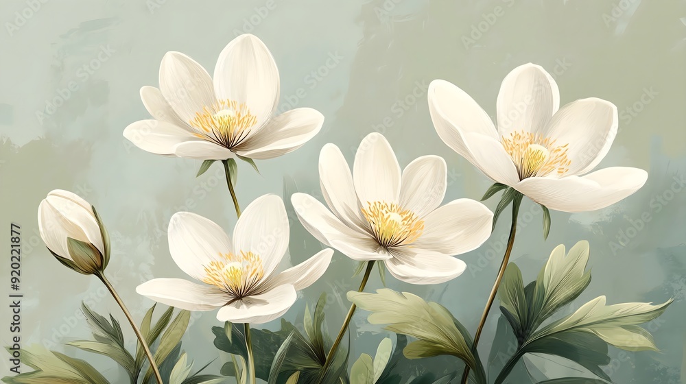 Obraz premium Handdrawn, delicate bloodroot flowers