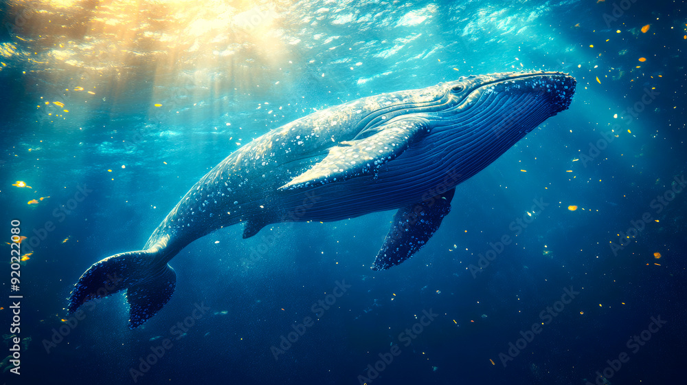 Naklejka premium Majestic Whale Swimming in Deep Ocean.
