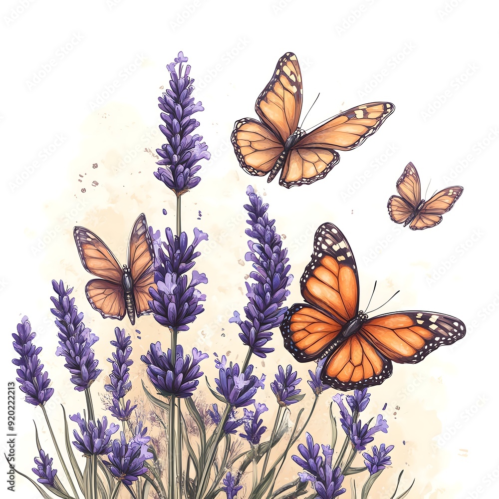 Handdrawn lavender with butterflies Handdrawn lavender with butterflies