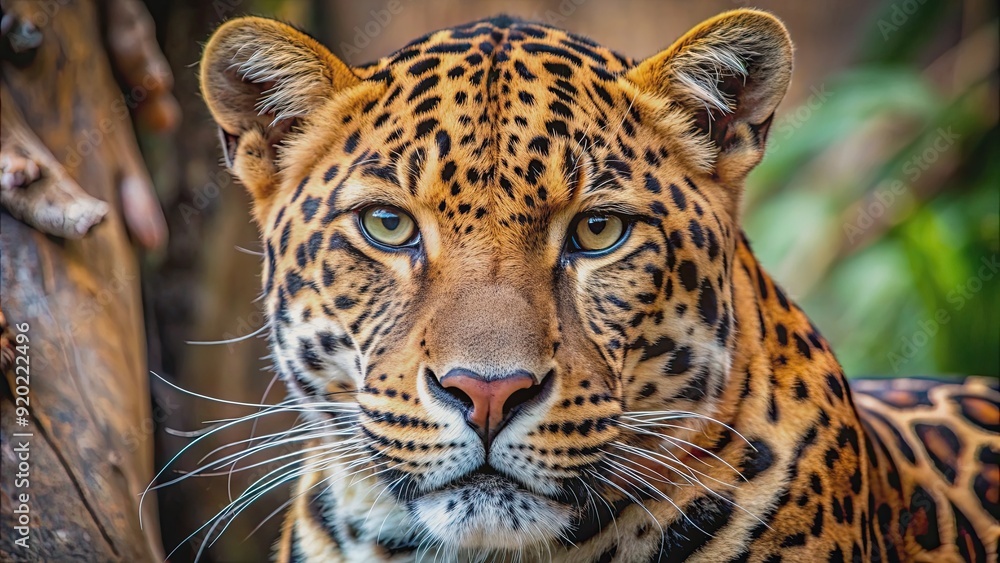 Fototapeta premium Close up photography of a brown and black leopard showcasing its beautiful fur and patterns, leopard, close up, photography