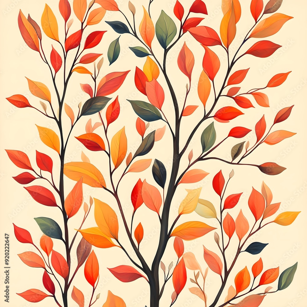 Handdrawn, vibrant sandalwood branches Handdrawn, vibrant sandalwood branches