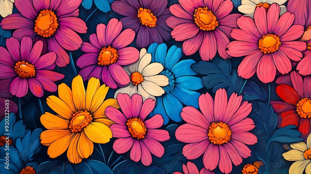 Handdrawn, vibrant shasta daisies Handdrawn, vibrant shasta daisies