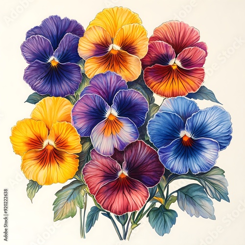 Wallpaper Mural Handdrawn, vibrant pansies with various colors Torontodigital.ca