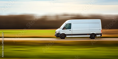 White delivery van speeding on a countryside road