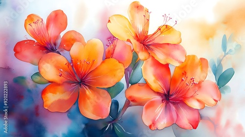 Watercolor painting of bright chuparosa flowers