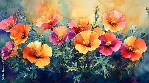 Wallpaper Mural Watercolor painting of bright arrowhead flowers Torontodigital.ca