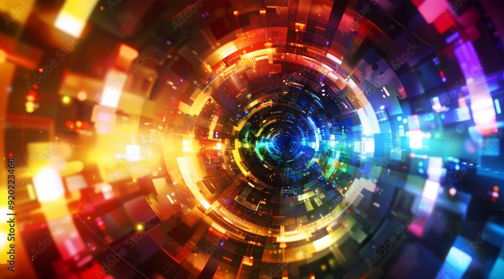 Fototapeta premium A mesmerizing abstract art piece depicting a vibrant light tunnel filled with colorful energy and dynamic patterns