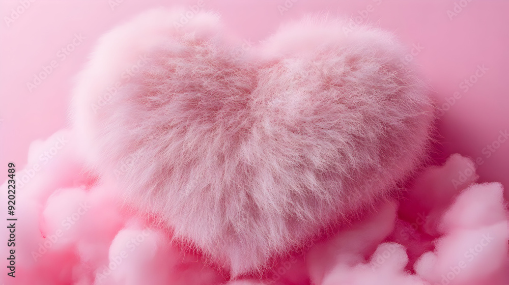 A fluffy pink heart on a soft cloud background, evoking feelings of love and warmth. A fluffy pink heart on a soft cloud background, evoking feelings of love and warmth.