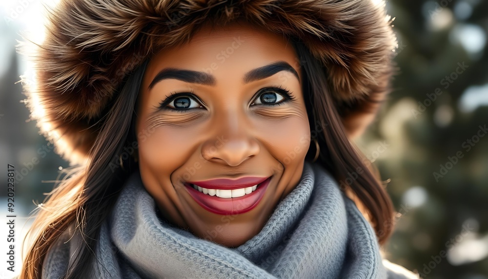 Smiling Woman in Winter Attire with Fur Hat and Scarf Smiling Woman in Winter Attire with Fur Hat and Scarf