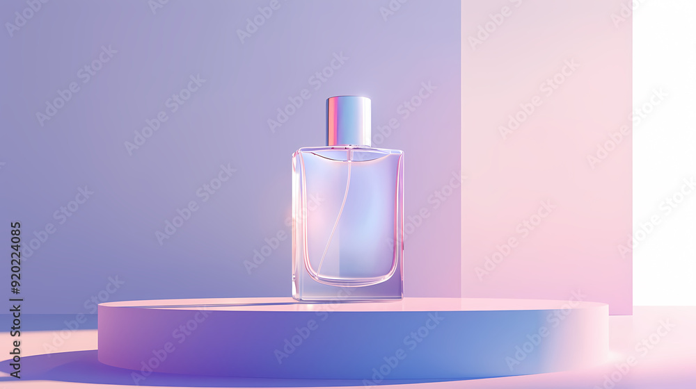 The perfume bottle under the light and shadow of pink and blue presents a high-end and fashionable feeling The perfume bottle under the light and shadow of pink and blue presents a high-end and fashionable feeling