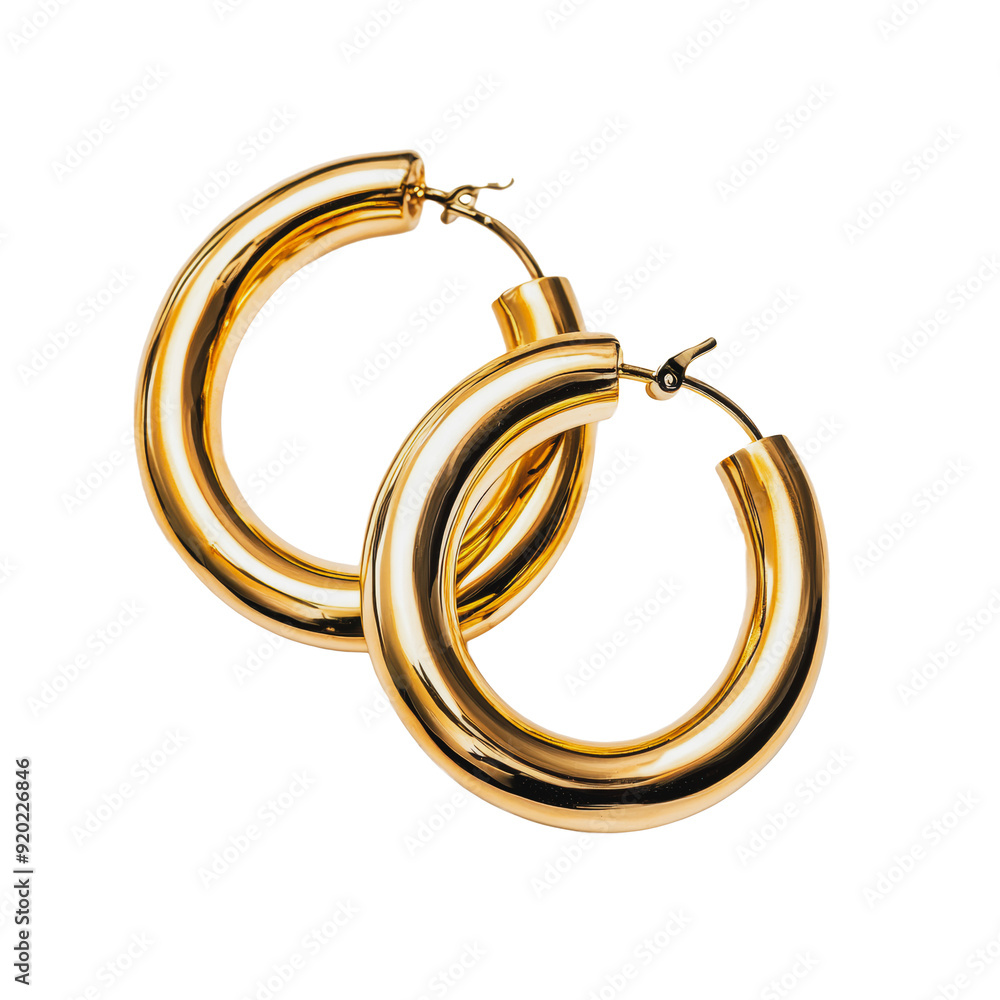 PNG Gold hoop earrings on a white background PNG Gold hoop earrings on a white background