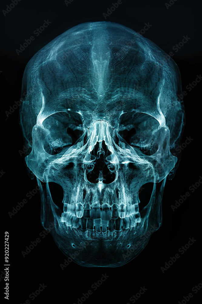 Human skull X-ray image, medical radiography, skeletal anatomy Human skull X-ray image, medical radiography, skeletal anatomy