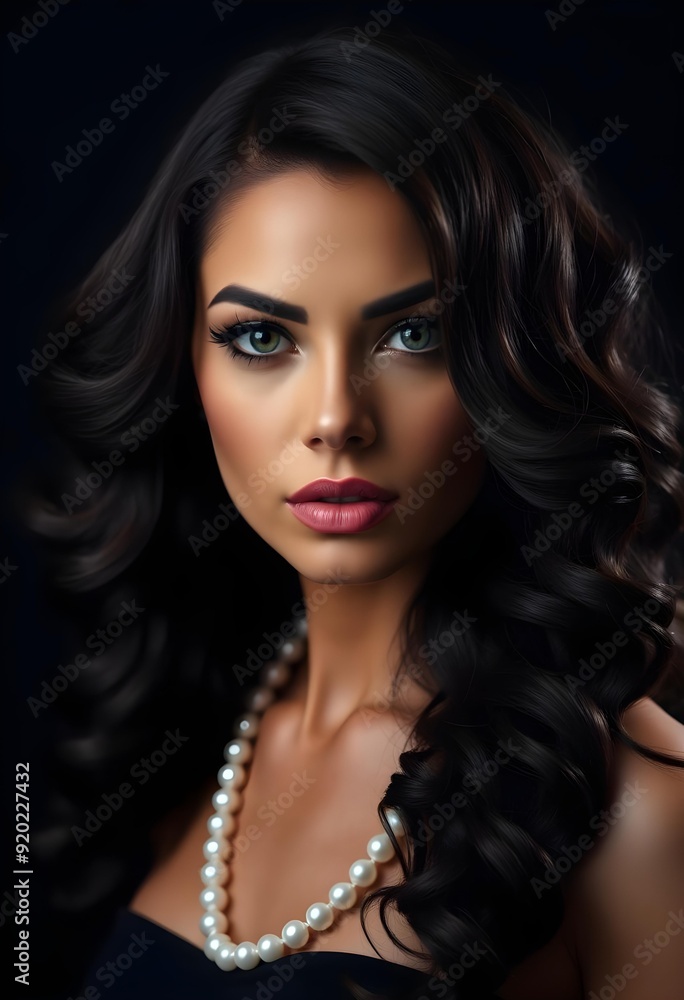 Elegant Woman with Long Curly Hair in Dramatic Lighting Elegant Woman with Long Curly Hair in Dramatic Lighting