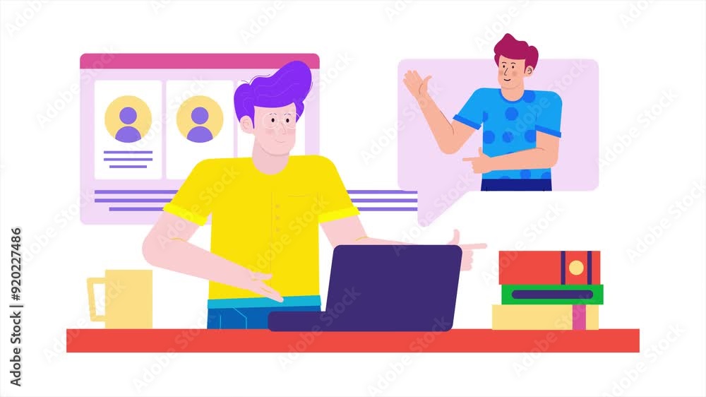 illustration of a businessman online meeting in office animated video illustration of a businessman online meeting in office animated video