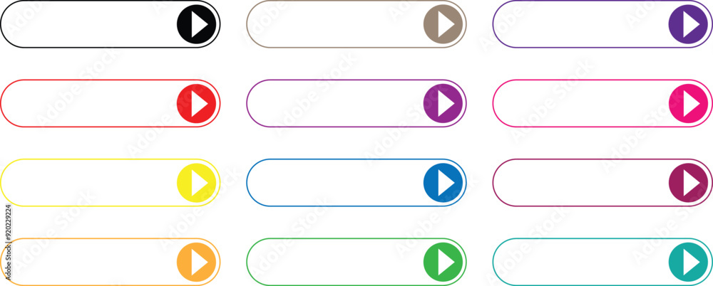 set of different color outline buttons with arrow. web menu buttons template vector illustration. set of different color outline buttons with arrow. web menu buttons template vector illustration.